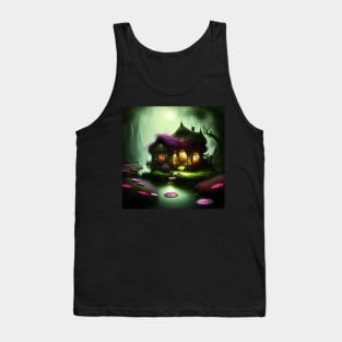 Sparkling Fantasy Cottage with Lights and Glitter Background in Forest, Scenery Nature Tank Top